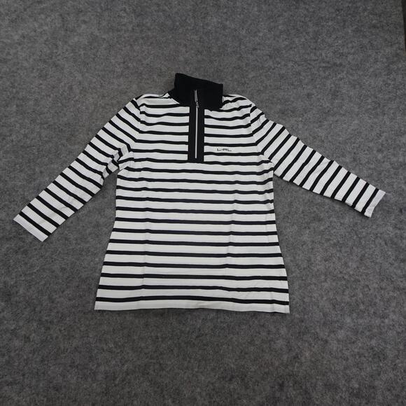 Ralph Lauren Top Womens Petite XS PXS White Black Stripe‎ Half Zip Shirt D - Picture 1 of 12